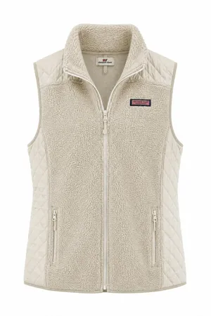 Vineyard Vines Cream Sherpa Quilted Full Zip Vest Women’s L thumbnail 1