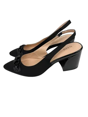 NYDJ Sanya Slingback Point‎ Toe Heels Blacklast Denim Black Buckle Size 9 thumbnail 4