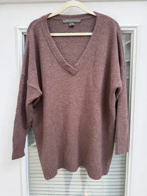 French Connection Wool Blend Oversized V Neck Sweater Mauve M thumbnail 1