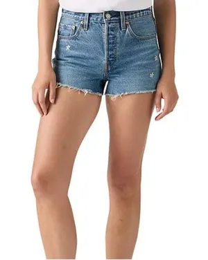 New Levi's Size 31 501 Original Shorts Floral Embroidered Medium Wash thumbnail 1