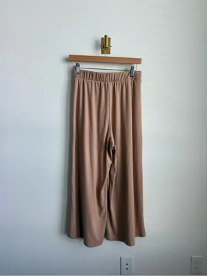 Dressed in Lala Ribbed Wide Leg Pull-On Pants Beige Tan Medium thumbnail 5