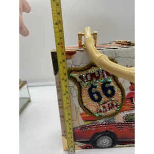 Far nine Vintage Style Route 66 Cigar Box Purse Bamboo Handle Americana Clutch thumbnail 8