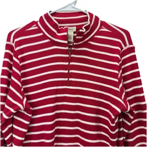 LL Bean Red White Stripes 1/4 Zip‎ French Sailor Pullover Top Size LARGE thumbnail 5