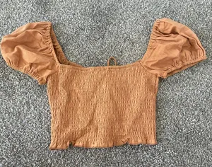 Cotton Candy LA Camel Puff Sleeve Crop Top thumbnail 3