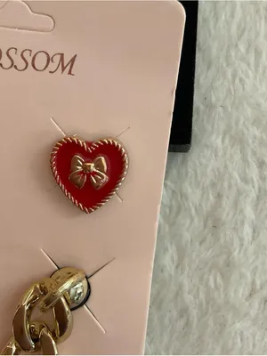 Blossom Gold Chain Necklace with Red Heart Studs thumbnail 3