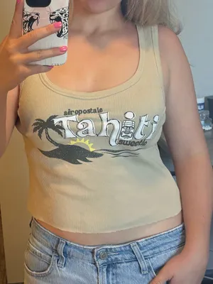 Aeropostale Beige Graphic Scoop Tank thumbnail 2