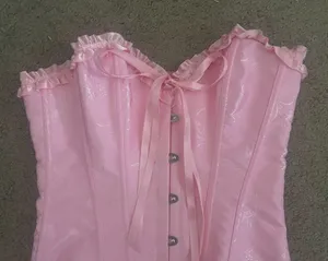 Pink Strapless Corset Top, Bustier Shapewear, Lace Waist Push Up thumbnail 8