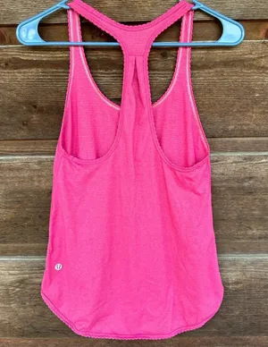 Lululemon Hot Pink Scalloped Edge Striped Racerback Tank thumbnail 1