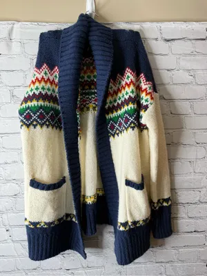 American Eagle Navy & Cream Fair Isle Shawl Collar Women’s Sweater Cardigan med thumbnail 6