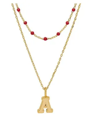 NEW A New Day Beaded "A" Initial Necklace Set 2-Pack Gold / Marron Red 16" 18" thumbnail 1