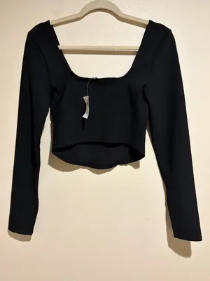 Abercrombie & Fitch Black Long Sleeve Corset Crop Top thumbnail 7