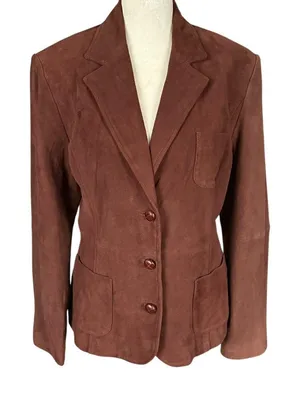 Lilly Pulitzer vintage brown fully lined button down lamb suede blazer small thumbnail 1
