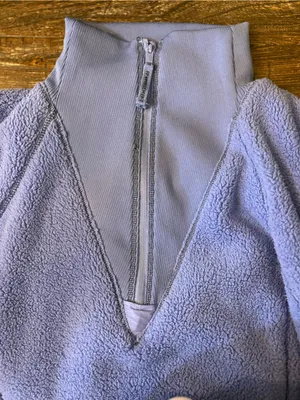 Free People Ready Set Ribbed Sherpa Pullover XL Blueberry Blue Quarter Zip thumbnail 8
