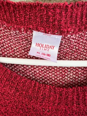 Holiday Time Red Crewneck Sweater with White Holiday Tree Motifs thumbnail 2
