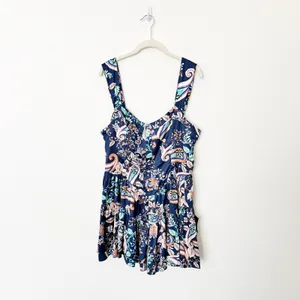 [Lulu's] Positively Adorable Navy Scarf Print Satin Tiered Bustier Romper NWT XL thumbnail 2