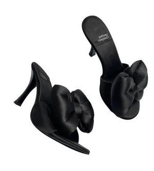Jeffrey Campbell Black Satin Bow Peeptoe Heels Womens Size 7.5 thumbnail 1