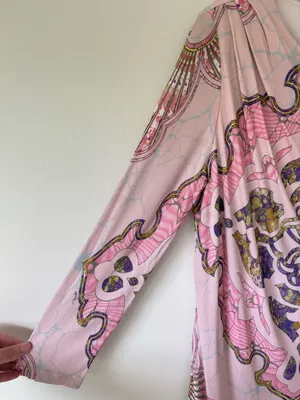 Emilio Pucci Pink Patterned Tunic Top 3/4 Sleeves Boat Neck Luxury Designer thumbnail 3