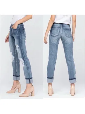 Judy Blue Bleach Splatter Destroyed Boyfriend Jeans JB82169LT Size 13/31 thumbnail 2