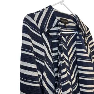 Lane Bryant Women's Navy Cream Striped‎ Open Front Fringed Jacket Size 14 thumbnail 2
