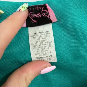 Vintage Lenore S teal lace embroidered collared button down maid dress‎ pleated thumbnail 6