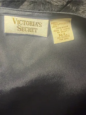 VTG Victoria's Secret Gold Label satin lace trim bow black nighty M/L. thumbnail 7
