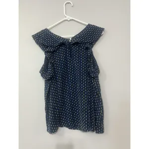Loft Navy Blue Clip Ruffle Tiered Shirt Medium beach flowy thumbnail 6