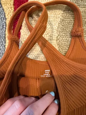 Aerie Ribbed Snap Front Seamless Very Crop Tank Top Henley Burnt Orange Medium thumbnail 2