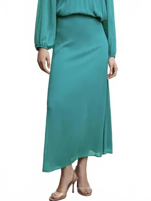 Mango High-Waist Long Flowy Maxi Skirt Turquoise Green Blue NWT Size XS thumbnail 4
