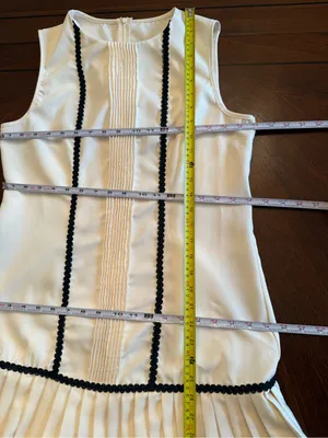 Retro Style Cream and Black Pleated Shift Dress thumbnail 5