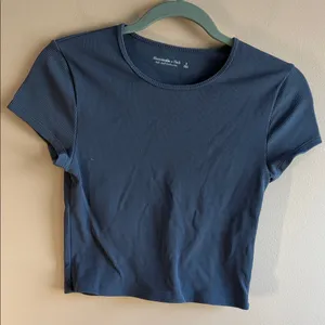 Abercrombie & Fitch Navy Ribbed Crop Top thumbnail 1