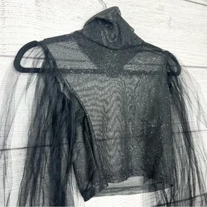 Sheer Black Sparkle Mesh Long Tulle Sleeve Crop Top Size Small thumbnail 7