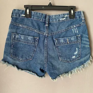 Free People Cowgirl Boho Beachy Distressed Frayed Denim‎ Jean Shorts 26 Blue thumbnail 4