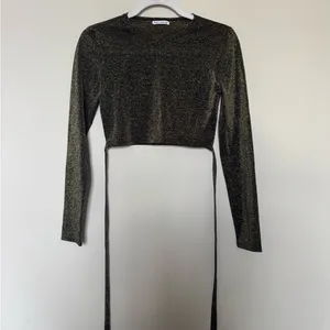 Reformation Black and Gold Long Sleeve Crop Top thumbnail 2