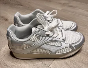 Nicole Miller White Metallic Mesh Silver Athletic Sneakers‎ Fashion Shoes 7.5 thumbnail 1