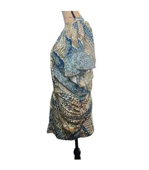 Akira Chicago Ruched Abstract Print Tunic in Blue/Green/Gold thumbnail 4