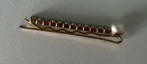 Gold hair pin with pearl and rhinestones #glamour #party #hairaccessories thumbnail 1