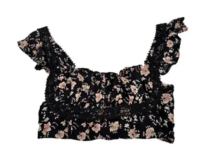 Free People Floral Lace Trim‎ Smocked Crop Top Boho Festival Size 8 thumbnail 1