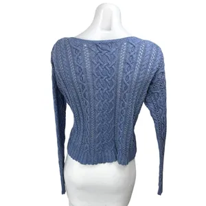 Ralph Lauren Denim & Supply Blue Cable Knit Long Sleeve Crop Sweater Top Size S thumbnail 2