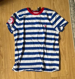 Polo Ralph Lauren Blue and White Striped Tee with Red Accents thumbnail 1