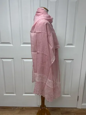 Pink and White Lightweight Puree Cotton Patterned Shawl‎ or Scarf - 97" x 32". thumbnail 11