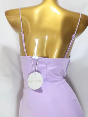 Selfie Leslie Lilac Suki Spaghetti Strap Cowl Neck Front Split Midi Dress thumbnail 9