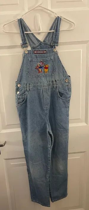 Disney Vintage Winnie the Pooh Light Wash Denim Overalls w/ Embroidered Patch - Size 14 thumbnail 1