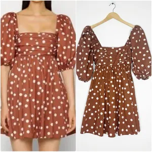 Abercrombie & Fitch Emerson Poplin Puff Sleeve Mini Dress Polka Dot XS Tall NWT thumbnail 2