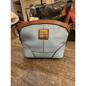 light blue Dooney & Bourke Pebble Grain Mini Domed Crossbody Brown Leather Trim thumbnail 2