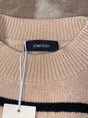 Dokotoo Striped Crewneck Sweater tan and black stripes oversized fit thumbnail 2