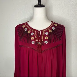 Dabenti Embroidered Sequins Burgundy Long Sleeves Midi Dress, Size XL thumbnail 3
