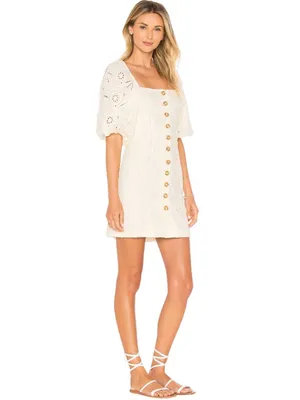 Free People Daniella Eyelet Mini Dress Women's 2 Ivory Puff Sleeve Boho Cotton thumbnail 3