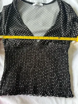 Good Days Project Black White Polka Dot Smocked Mesh Top S thumbnail 6