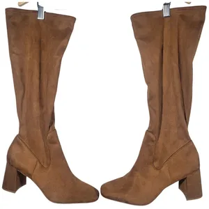 Nordstrom Rack Women's Tan Suede Block‎ Heel Knee High Boots Size 10M thumbnail 2