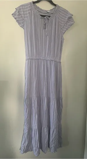 Old Navy Lavender Striped Midi Dress Small Coastal Euro Summer Cottagecore thumbnail 1